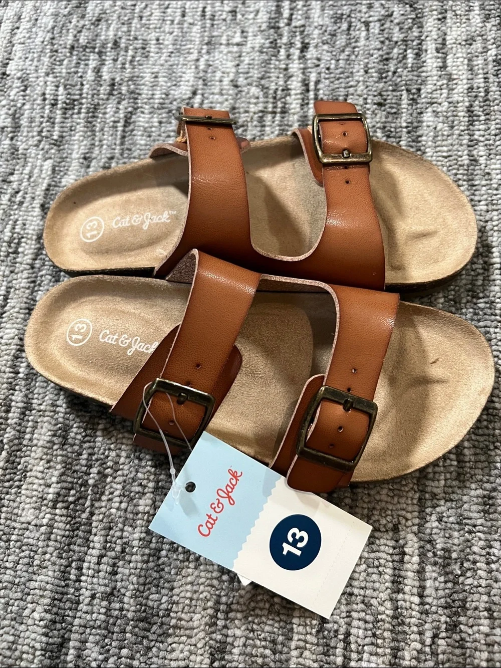 Cat & Jack Brown Double-Buckle Kids Slide Sandals Size 13